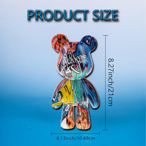 Bear Statue Resin Graffiti Animal Sculpture for Home, Office Decor, Abstract Design for Birthday, Anniversary and Gift Present (Graffiti) - color: Graffiti