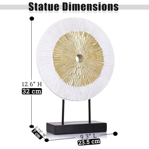12" Tall Abstract White Gold Round Sculpture - Unique Home Decoration for Above Cupboard Decor, Living Room Coffee Table, Console, Office, Entrance, Table Centerpieces (White Gold) - color: White Gold