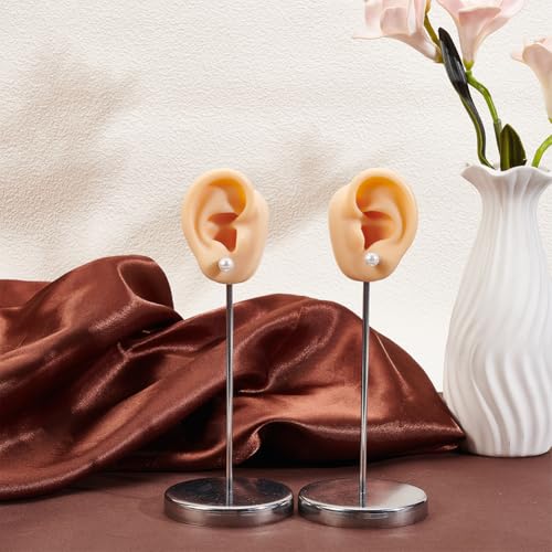 UNICRAFTALE 2Pcs Ear Shaped Piercing Stud Holder with Round Base Earring Display Stand Silicone Earring Model Organizer Jewelry Organizer Holder for Women Earring Storage (Left&Right,Flesh) - color: Bisque