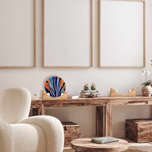 AceOrbit 2 Pcs 8 Inch Wood Adjustable Round Glass Display Stands Easel for Glass Art Creations Stained Photos Ceramic Tiles Plaques Collectibles Home Office Trade Show