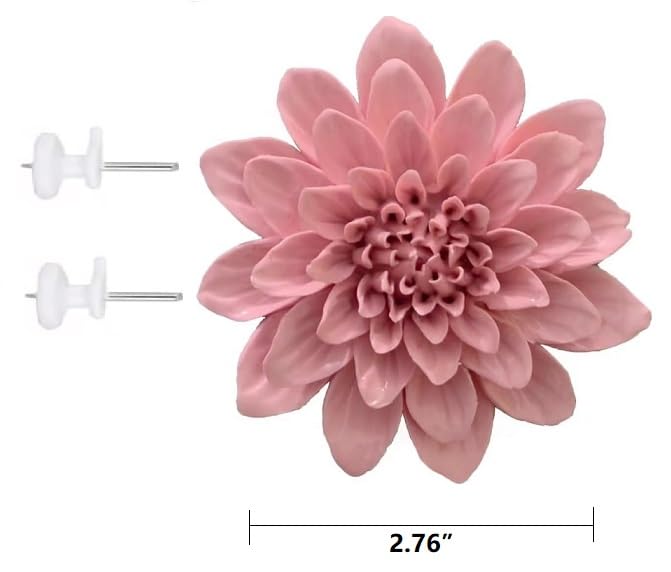 Ceramic Wall Flower Decor Artificial 3D Flower Wall Art，Handmade 3D Wall Art Hanging Sculpture， Porcelain Flower Wall Décor (Pink,Paeonia lactiflora，2.76")