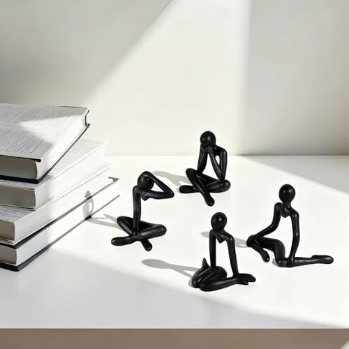 Abstract Thinker Statue, White Minimalist Abstract Sculpture Statue, Modern Art Decoration for Home Office Desk Decoration (Black Style A)