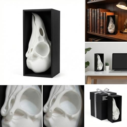Raven Skull Book Nook Shelf Insert - Gothic Dark Academia Decor, Topographic 3D Raven Skull Bookend, Unique Mysterious Crow Skull Art for Bookshelf, Horror & Fantasy Gift for Book Lovers