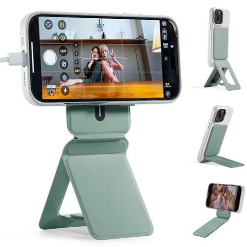 MOFT Invisible Phone Tripod Stand, Slim Foldable Selfie Stick Compatible with MagSafe, Pocket-Sized Cell Phone Tripod for Video Recording, MOVAS Leather Travel Essentials, Seafoam - color: Seafoam x Without Card Slot, size: Wthout Card Slot - For iPhone 1