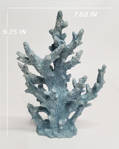 Lifelike Coral Reef Sculpture Statue - Handmade Resin Ocean Decor for Aquarium, Desk, Bathroom, Shelf - Coastal Beach Nautical Theme Gift for Home & Office - color: Blue