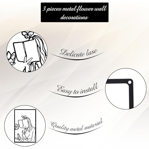 CHENGU 3 Pieces Metal Minimalist Abstract Woman Wall Art Line Drawing Wall Art Decor Single Line Female Home Hanging for Kitchen Bathroom Living Room - style: Reading Style