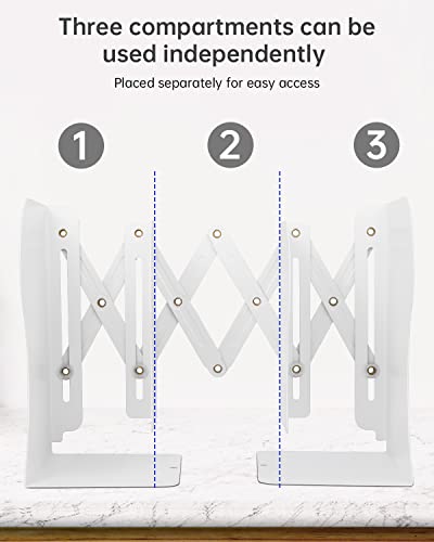 Honagu Adjustable Bookends, Metal Book Ends for Shelves Heavy Book, Desk Magazine File Organizer for Home, Office, Books, Papers, Extends up to 19 inches, for Students,Teachers (White) - color: White