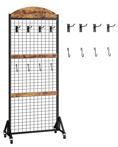 CHOEZON Grid Wall Panel 5.7' x 2' FT Grid Display Rack, 2 Pack Movable Gridwall Display Stand with 8 S-Shaped Hooks and 8 Garment Hooks, Floorstanding Wire Grid Rack, Rustic Brown and Black TCJ17P2BF - color: Rustic Brown and Black