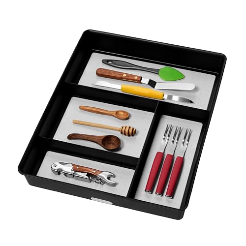 madesmart 4 Compartment Drawer Organizer, Multi Purpose Storage for Utensils, Office Tools, Cords, & Small Household Items, Tech Accessories, Arts & Crafts Supplies, Non Slip Lining, Granite - color: PremiumGranite