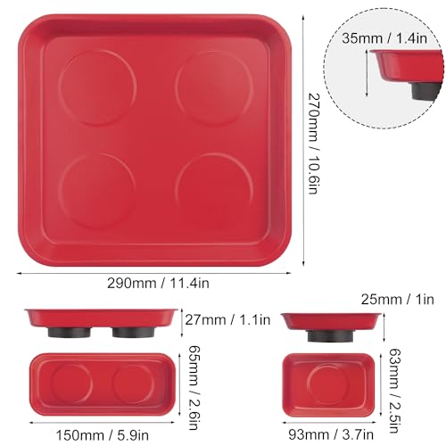 8 PCS Magnetic Trays, Include 2 PCS 11.4 X10.6Inch & 3 PCS 6 X 2.5 Inch & 3 PCS 3.6 X 2.5 Inch, Magnet Tool Tray, Magnetic Parts Tray, Red, by GENHAKON - size: 8 PCS Rectangle Red