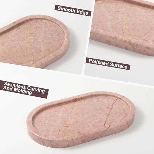 Cream Rose Marble Oval Tray 10x6 Inch - Vanity & Bathroom Organizer, Coffee Table Decor - Weighted Stone Base - style: Cream Rose - 1 Pack