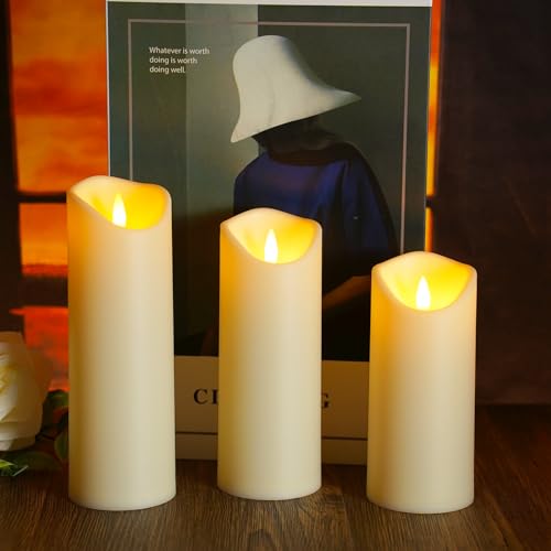 kakoya Flickering Flameless Candles, Battery Operated Acrylic LED Pillar Candles with Remote Control and Timer,Set of 9 (Ivory) - color: Ivory-9