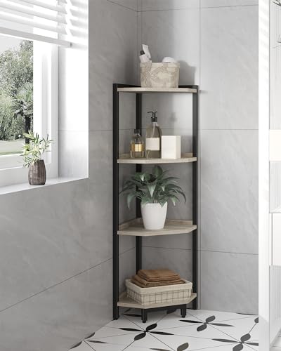 Hzuaneri Corner Shelf Stand, Corner Bookshelf, Storage Standing Shelf Unit with Metal Frame, Plant Stand, Bookcase for Living Room, Home Office, Bedroom, 4-Tier Greige CS05805B - color: Greige, size: 4 Tier