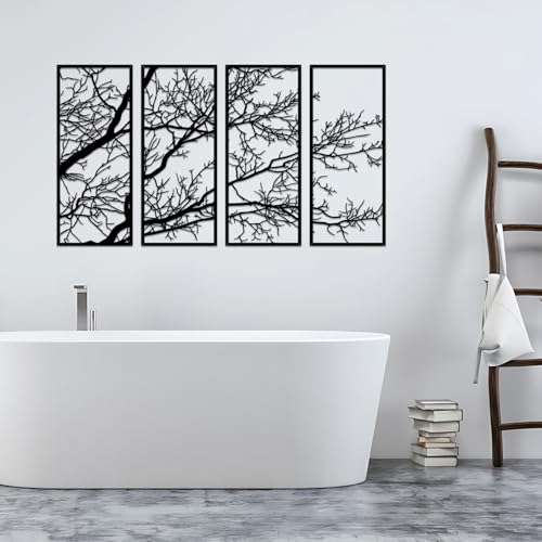 ESTART 4 Pieces Tree of Life Metal Wall Decor, Black Tree Branch Metal Wall Art, Tree Sign Wall Hangings for Home Garden Office Living Room Indoor Outdoor (Large) - color: Black, size: Large