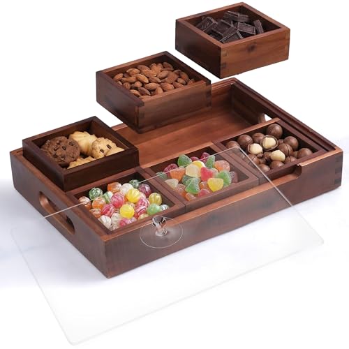 Set7 Wood Serving Tray With Handles And Lid – Large Rectangular Breakfast & Ottoman Tray with Raised Edges, Serving Platter Snack Tray, Serving Tray with Food, Drinks, Appetizer Dishes & Dessert Trays - color: Vintage Wood 1