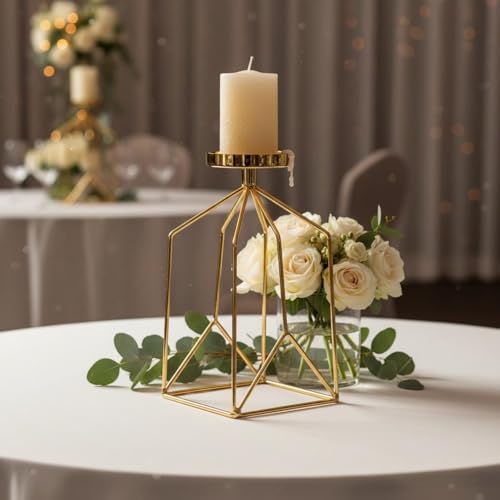 predolo Iron Art Candle Holder Minimalist Nordic Design Candlestick Modern Design Geometric Metal Candlestick for Mantelpiece, Black, L - color: Black, size: Large