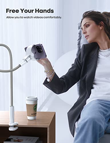 Lamicall Phone Holder Bed Gooseneck Mount, Cell Phone Clamp Clip for Desk, Flexible Long Arm Headboard Bedside Lazy Bracket, Overhead Table Stand Grey - color: Grey