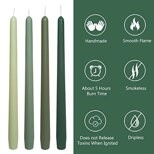 10 Inch Taper Candles Handmade Set of 4 – Cedar Scent Tapered Candles in Sage Green & Olive Green, Candlesticks Smokeless Candle Sticks for Wedding, Home Decor, and Garden Parties - color: Gradient Green 4PC