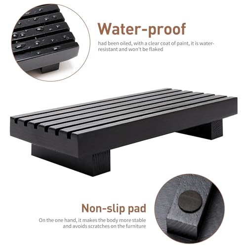 Renawe Small Black Bathroom Decor Tray for Counter Dish Soap Holder Wooden Pedestal Stand for Kitchen Sink Soap Dispenser Wood Risers Kitchen Accessories Countertop Vanity Counter Sponge Sink Tray - color: Black, size: 8.7x4 inch