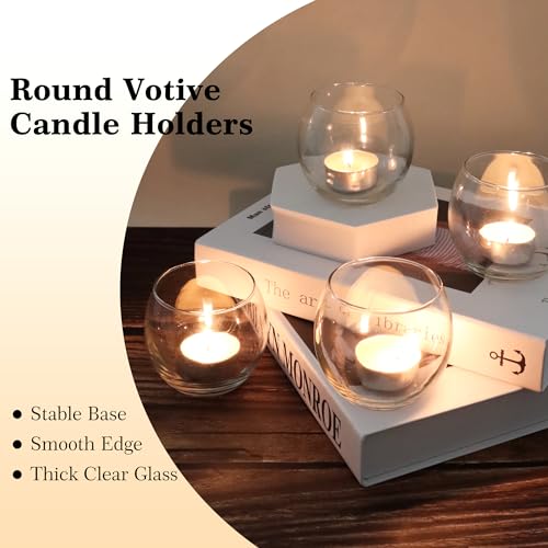PINIWON Set of 12 Clear Glass Tealight Candle Holder, 2.6'' H x 3.1'' W, Round Votive Candle Holders Bulk, Small Bowl Candle Holder for Wedding Table Centerpiece Home Decor - size: Medium