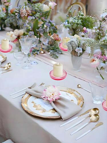 3.8 Inch Pink Glass Pillar Candle Holder Plates Set of 4 Coaster Holder Round Candle Stand for Table Centerpieces, Wedding,Party,and Home Decor - color: Pink