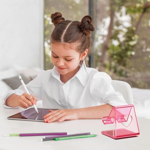 Crpich Acrylic Cell Phone Stand, Portable Phone Holder, Clear Pink Phone Stand for Desk, Compatible with Phone16 15 14 13 12 11 Pro Max SE, Switch, Android Smartphone, Pad, Tablet, Desk Accessories - color: Transparent Pink