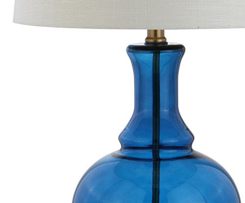 JONATHAN Y 25" Cobalt Blue/Brass Gold and Brass Gold Glass Table Lamp Set of 2 for Bedroom, Modern Bedside Lamp for Living Room Nightstand, White Linen Drum Shade, LED Bulb Included (JYL1068C-SET2) - color: Cobalt Blue