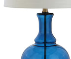 JONATHAN Y 25" Cobalt Blue/Brass Gold and Brass Gold Glass Table Lamp Set of 2 for Bedroom, Modern Bedside Lamp for Living Room Nightstand, White Linen Drum Shade, LED Bulb Included (JYL1068C-SET2) - color: Cobalt Blue