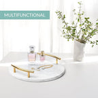 White Marble Tray with Gold Handles - Elegant Solid Marble - Chic Modern Elegant Round Vanity Tray for Bathroom - size: Round 12"