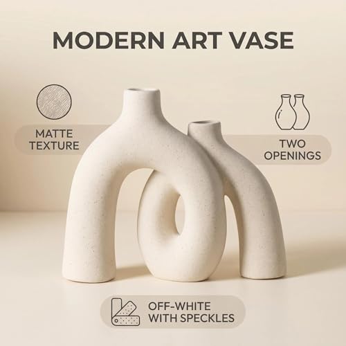 CEMABT Modern Nordic Boho Vase Set - Elegant Beige Matte Ceramic Home Decor for Living Room, Bookshelf, Mantel, Entryway Table & Console Décor | Shelf Decorations Easter Gift - color: Beige-1