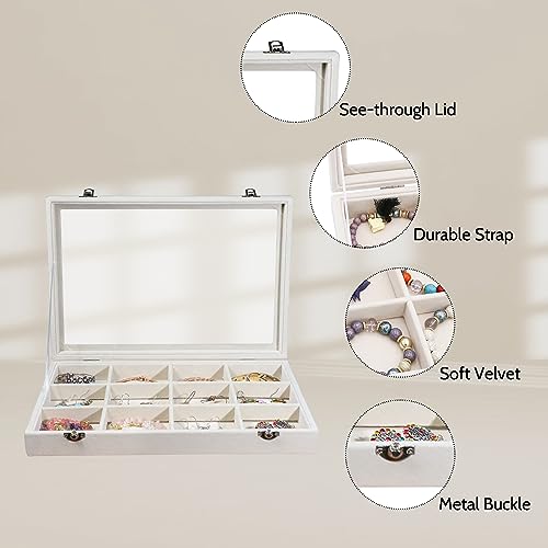 Stratalife Jewelry Organizer Bracelet Organizer Storage Box 12 Grid Stackable Jewelry Tray with Lid Velvet Jewelry Box for Drawer Necklace Bracelet Display Storage Organizer Box (Beige) - color: Beige, size: 12 Grid