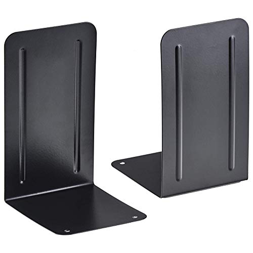 Acrimet Steel Metal Bookends for Shelves, Heavy Duty, for Large Books, 6 7/8" Tall X 4" Wide X 4 1/2" Deep, Black Colored, 1 Pair - color: Black