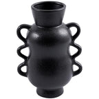 DN DECONATION Black Ceramic Vase Home Decor with Wave Handles, 10'' Tall Rustic Farmhouse Flower Vase for Table Centerpiece, Bookshelf, Living Room, Office, Modern Nordic Minimalist Decorative Vases