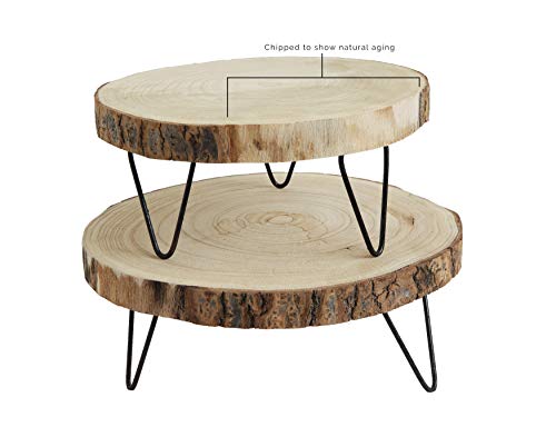 Creative Co-Op Large Paulownia Wood Pedestal with Metal Legs - color: Raw Finish, size: 11"