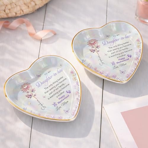 Daughter in Law Gifts Heart Shape Jewelry Dish, Jewelry Tray Gift from Mother-in-law, “The Only Thing Better… Is Watching You Become a Mother” Sentimental Motherhood Keepsake - color: Daughter In Law 128