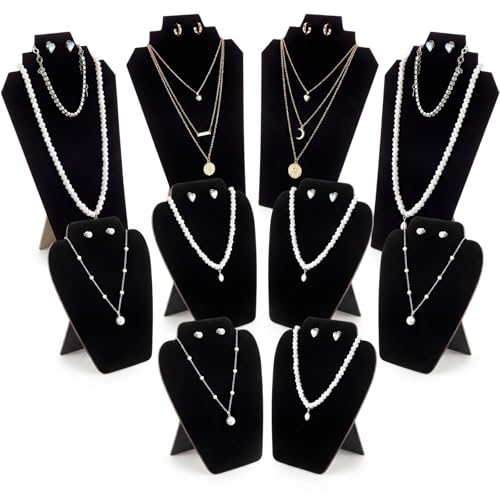 Wenqik 10 Pcs Black Velvet Necklace Display Stand 2 Size 10.9in 8.25in Tall Necklace Easel Display Set Foldable Black Velvet Jewelry Bust Easel for Jewelry Selling Vendors Shows