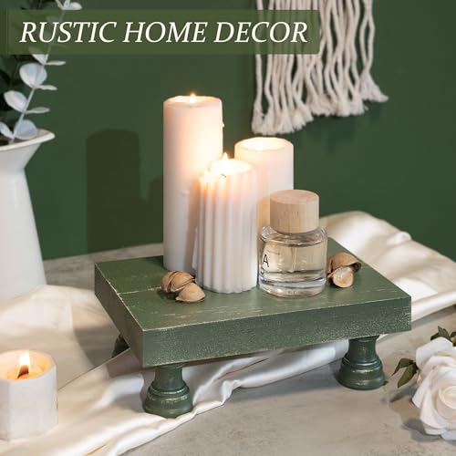 EOSAHR Pine Wood Riser Display Stand for Coffee Table – Stylish Pedestal Stand to Showcase Your Bathroom Accessories – Farmhouse Home Decor for Displaying Plant, Cupcakes and Soap Dish (Green) - color: D-Green