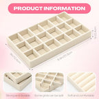 Landical 32 Pcs Jewelry Tray Velvet Stackable Jewelry Organizer Trays Drawer with Divider Earring Ring Necklace Display (Beige)