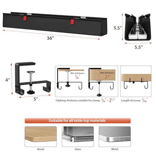 Univivi No Drill Under Desk Cable Management Tray, 36" Cord Organizer for Table, Clamp/Screw Mount Desk Cable Management, Premium Fabric Cable Management Tray for Office, Home - color: Black, size: 36"L x 5.5"W