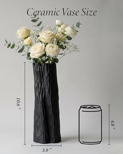 10.7 Inch Matte Black Flower Vase, Organic Nature Shape, OOSTONEE Nordic Modern Style Ceramic Vase, Shelf, Home, Living Room, Coffee Table Centerpiece, Black Vases Home Decor - color: Black, size: Large