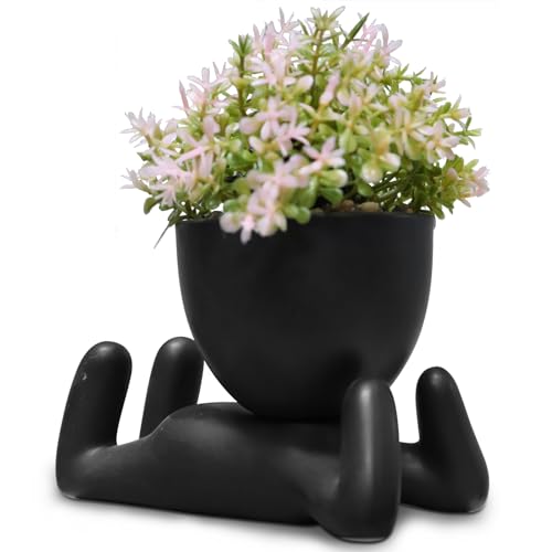 Zerzsy Human-Shaped Artificial Succulent Plant, Office Decor for Women and Men, Aesthetic Desk Plant Decor for Office and Home, Potted Small Fake Plants for Indoor Decoration - Set of 1 - color: Black-c