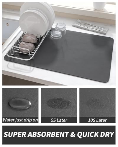 AMOAMI Coffee Mat - Hide Stain Rubber Backed Absorbent Dish Drying Mat for Kitchen Counter - Fits Under Coffee Maker or Machine - size: 16"X24"