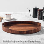 SARUFO Acacia Wood Round Ottoman Tray – Decorative Serving Tray with Handles for Coffee Table, Breakfast in Bed, Living Room, Kitchen Counter, Candle Display, Tea Party, Lunch, Dinner, Bathroom