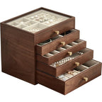 CHOSIN Black Walnut Wooden Jewelry Box Women large 5 Level Drawer Organizer Box with Glass Lid for Necklaces Watch Necklace Ring Earring Storage Gifts for Mom - style: 5 Layer