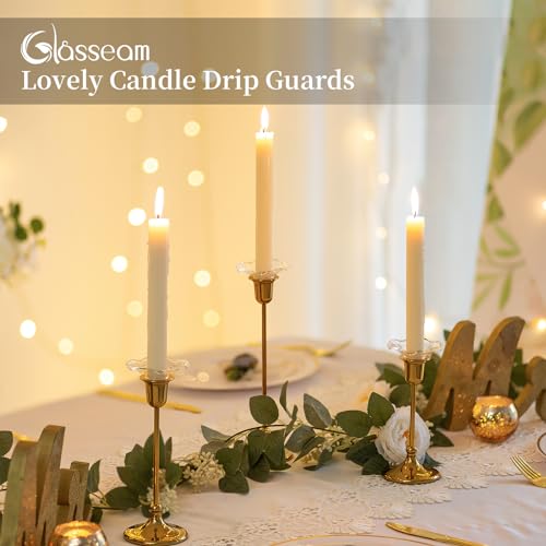 Glasseam Glass Candlestick Bobeches - Set of 12 Clear Drip Protectors, Unique Wax Drip Catchers for Candle Sticks Holder Decor, Small Tapered Candle Rings for Table Decor - color: Clear, size: Curved-12pcs