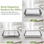 Office Metal Mesh Basket for Desk, Single Paper Tray Organizer, Turn in Trays Classroom, Flat Mail Letter Storage Basket for Office Home Drawers School, Black (5 Pack)