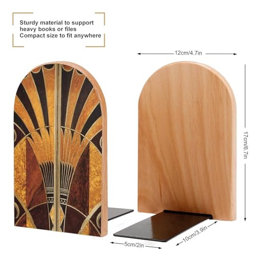 Wooden Bookends 2 Pcs,Art Nouveau Vintage Heavy Duty Office Book Ends Anti Slip Book Shelf Holder with Metal Base Decorative Book Stands - color: Art Nouveau Vintage