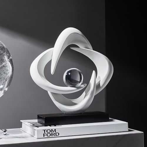 Abstract Art Sculpture, Resin Gold Decorative Statue, Modern White Ornaments for Living Room, Decorativas Modernas for Coffee Table/Entryway/Office Collectibles (White) - color: White