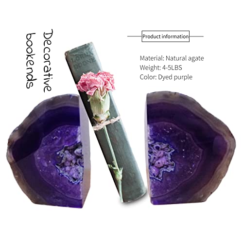 Geode Bookends Agate Decor Book Ends Unique Crystal bookend Dyed Purple for Home Decorative 1 Pair 4-5 Lbs - color: Purple, size: 4-5LBS