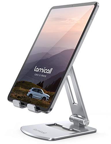 Lamicall Adjustable Tablet Stand Holder - Foldable Phone Dock, 360°Rotating Desktop Tablet Mount Gifts, for 4.7-13" Tablets, iPad Pro 11, 12.9 Air Mini, Tabs, Kindle, iPhone Air 17 Pro Max, Silver - color: Silver